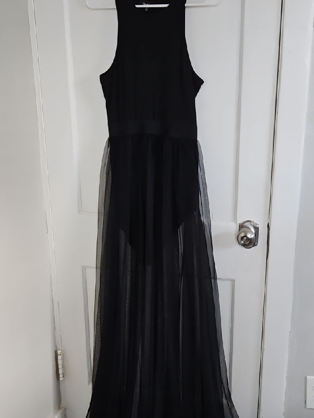 love J Black Maxi Dress with Sheer Overlay